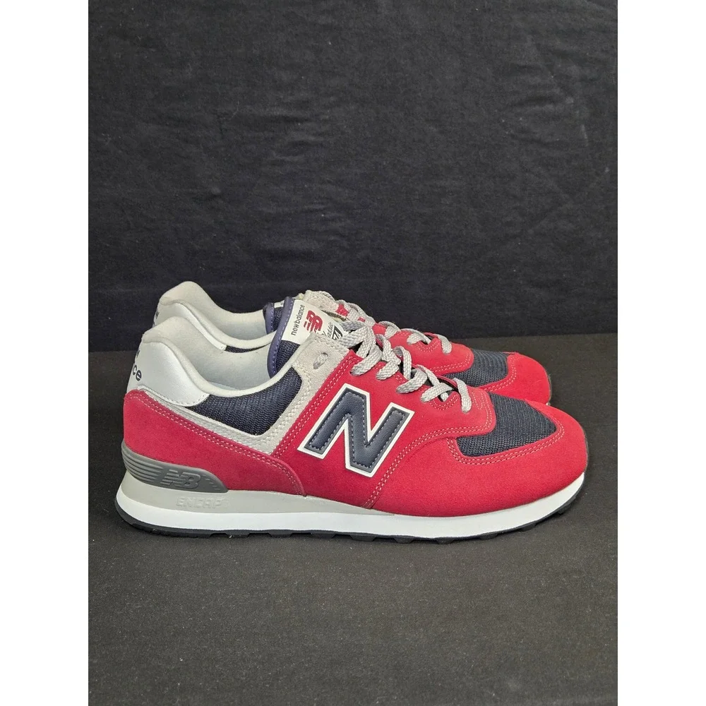 New Balance 574 Classic Mens 9.5 2E Wide Red Navy Suede Sneakers ML574EH2 NEW!